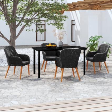 vidaXL 5 pcs conjunto de jantar para jardim com almofadões preto