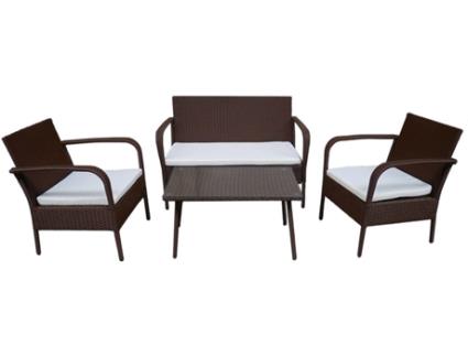 Conjunto de Jardim HAPPY GARDEN Lipari em Resina Trançada Castanho (4 Lugares - Almofadas Bege)