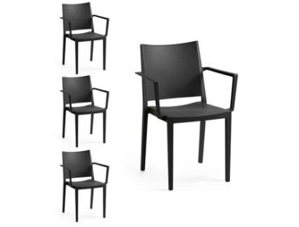 Conjunto 4 Cadeiras Mosk com Braços Preto Tensai Furniture