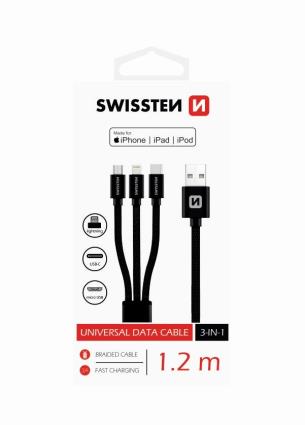Textile 3-in-1 Cable (1.2m-black)