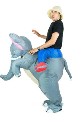 Fato de Elefante Cinza nos Ombros Insuflável para adulto