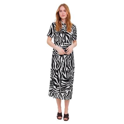 Vero Moda Vestito Curto Manga Curta Ally Exp XS Snow White / Aop Zebra Black