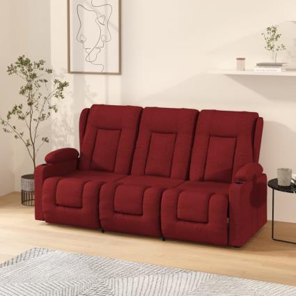 vidaXL Sofá massagens recl. 3lug. suportes copos tecido vermelho tinto