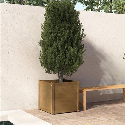 vidaXL Vaso/floreira de jardim 60x60x60 cm pinho maciço castanho mel