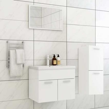 Conjunto de Móveis de Casa de Banho Contraplacado Branco Brilhante