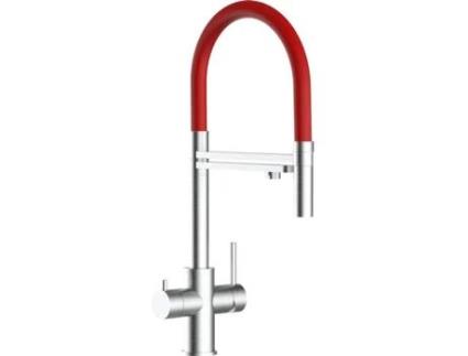 Torneira de cozinha VIZIO 5 Vias Tubo Giratória 360° Aço escovado Vermelho (Aço)