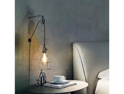 Candeeiro Suspenso de Parede Vintage 'Clockwell' com Tomada Cor Cinza