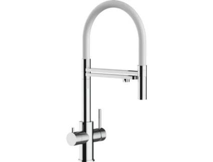 Torneira de cozinha VIZIO 5 Vias Tubo Giratória 360° Aço polido Branco (Aço)