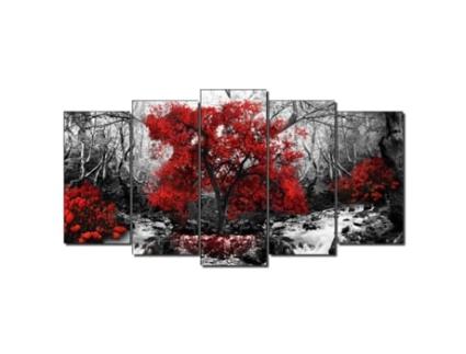 Dekoarte Quadros Modernos Impresso em Tela Paisagem Da Árvore Vermelha 5 Peças 200x100cm
