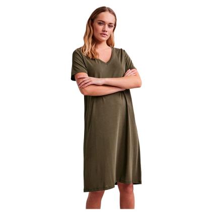 Pieces Vestido Longo Manga Curta Kamala V Neck M Grape Leaf