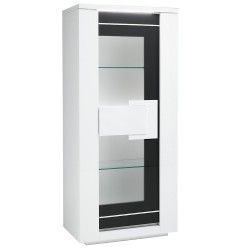 Vitrine 1 porta BELLARIVA com LED Branco Brilho e Cinzento