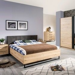 Cama de Casal SARDENHA Carvalho Artesanato e Preto L160 x P200 cm