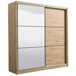 Roupeiro Portas Deslizantes com Espelho NAVARA 215cm Carvalho Artesanato