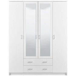 Roupeiro 4 Portas e 2 Gavetas HANA com espelhos Branco Mate