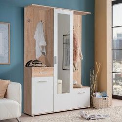 Sapateira 3 portas, 1 gaveta e 5 cabides MARTIN Carvalho e Branco