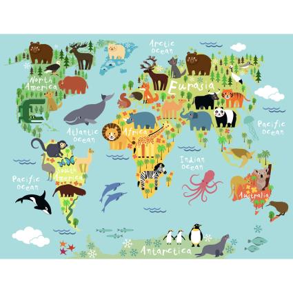 Sticker decorativo MAPA MUNDO ANIMAIS