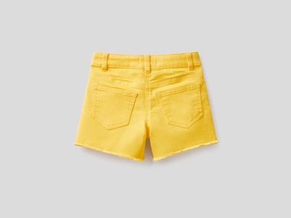 Benetton, Calções Em Algodão Misto Stretch, tamanho 2Y, Amarelo, Crianças