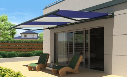 Toldo motorizado simples COIMBRA ANTRACITE 6X3.5M RISCAS AZUIS