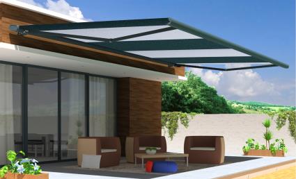 Toldo motorizado cofre AVEIRO ANTRACITE 7X3.5M RISCAS VERDES