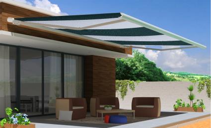 Toldo motorizado cofre com LED AVEIRO BRANCO 7X3.5M RISCAS VERDES
