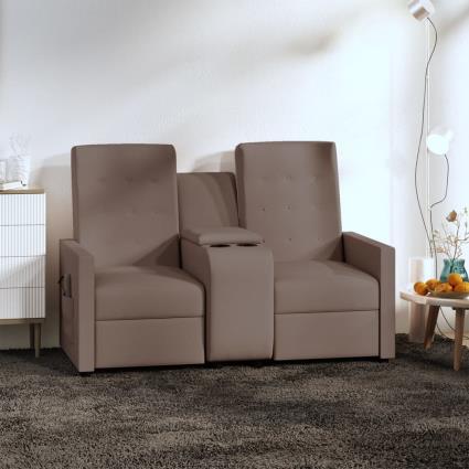 vidaXL Sofá massagens reclin. 2 lug c/ suporte copos cinza-acastanhado
