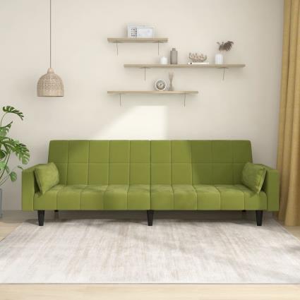 vidaXL Sofá-cama 2 lugares com duas almofadas veludo verde-claro