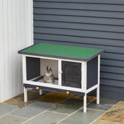 Coelheira de Madeira, Gaiola Elevada para Coelhos com Teto Asfáltico, Bandeja Removível e Porta com Trava 91x46x71cm Preto
