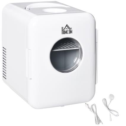 Outsunny Mini Frigorífico 4L Frigorífico Elétrico Pequeno 12V com Aquecimento e Arrefecimento 1 Porta 25,5x20,5x26,3cm Branco   Aosom Portugal