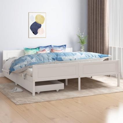 vidaXL Estrutura de cama com 2 gavetas 180x200 cm pinho maciço branco