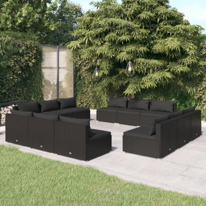 vidaXL 12 pcs conjunto lounge de jardim c/ almofadões vime PE preto