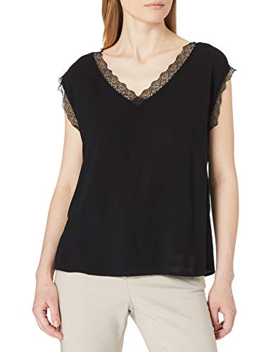T-shirt com decote em V, detalhe em renda