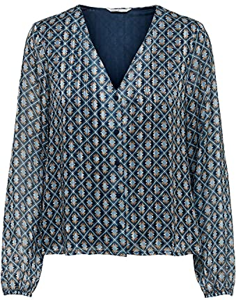 Blusa fluida estampada, decote em V