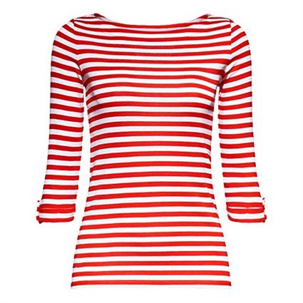 T-shirt com mangas 3/4, às riscas, decote à barco
