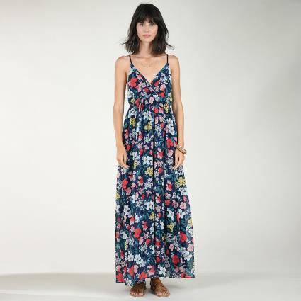 Vestido às flores com alças entrançadas e decote em V