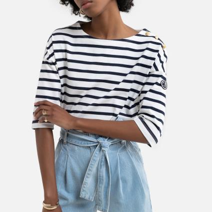 Camisola estilo marinheiro, decote à barco