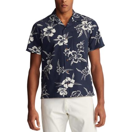 Camisa direita em popelina estampada