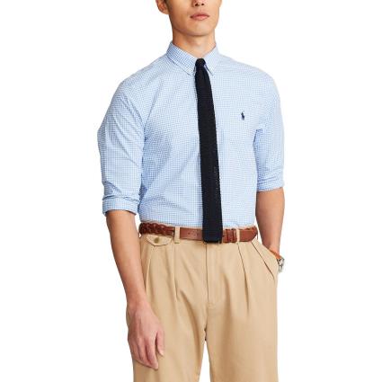 Camisa slim, em popelina aos quadrados