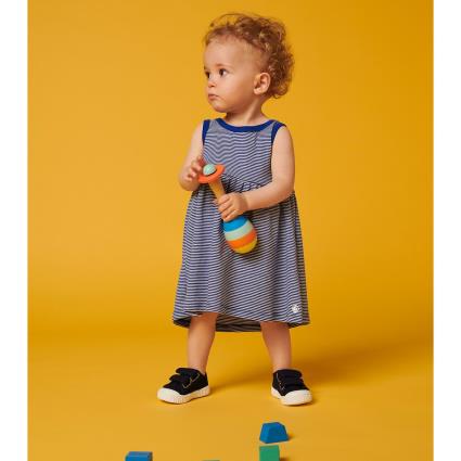 Vestido de cavas às riscas, em canelado, 6 meses-3 anos