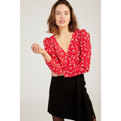 Camisa com decote em V, mangas compridas