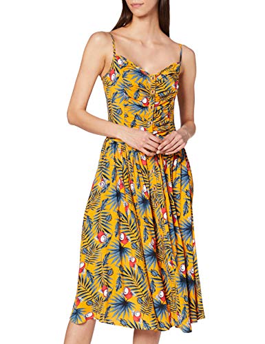 Vestido midi de alças, com botões e motivos