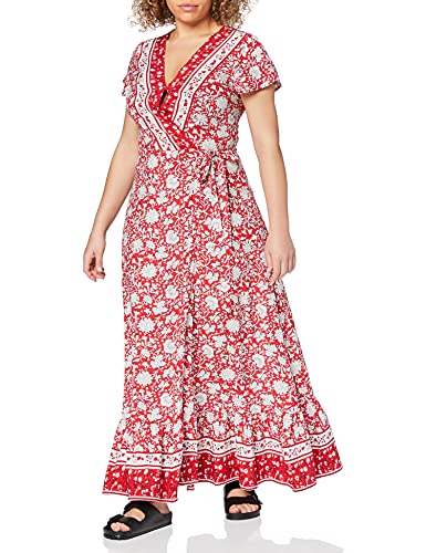 Vestido comprido e estampado com decote em V subido