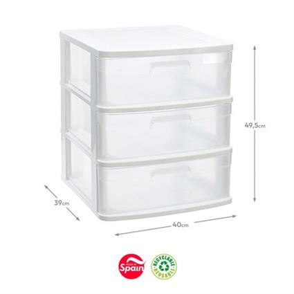 Bloco 3 Gavetas Plástico Sena 40X39X49, 5CM Branco