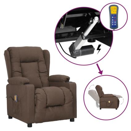 vidaXL Poltrona reclin. elevatória massagens tecido cinza-acastanhado