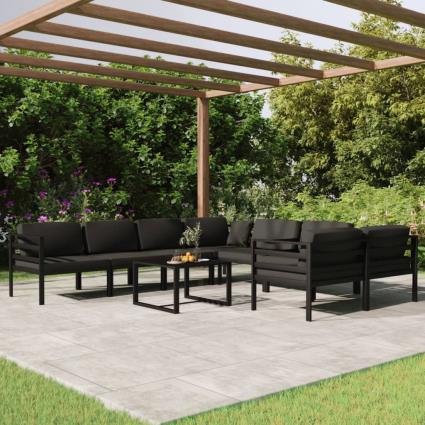vidaXL 9 pcs conjunto lounge jardim com almofadões alumínio antracite