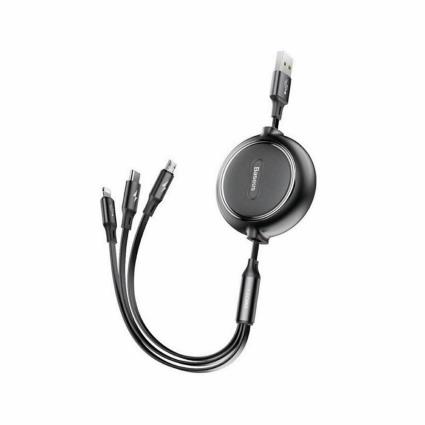 Cabo Usb Extensível 3 em 1 Baseus Preto