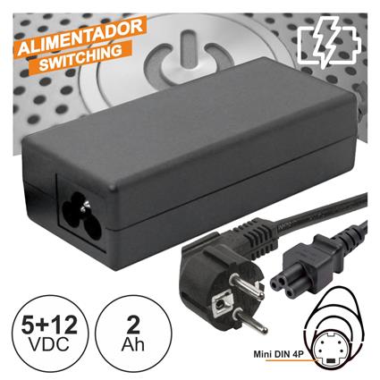 Alimentador DC 5V+12V 2 Amp. Mini DIN 4 Pinos - 