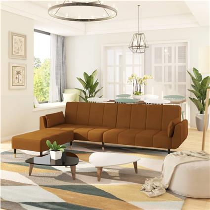 vidaXL Sofá-cama de 2 lugares com banco/2 almofadões veludo castanho