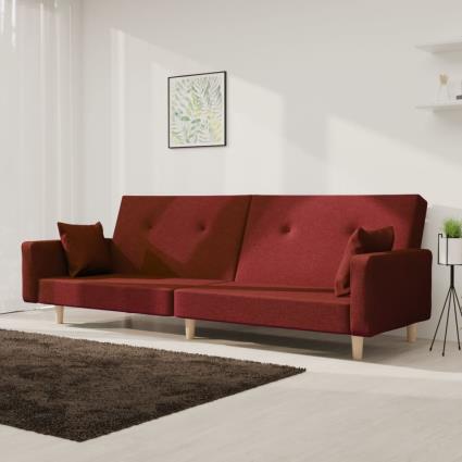 vidaXL Sofá-cama 2 lugares com duas almofadas tecido vermelho tinto
