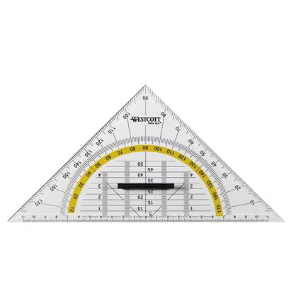 WESTCOTT Esquadro Geométrico com Pega removível, 45°/45°, Hipotenusa de 22 cm, Transparente