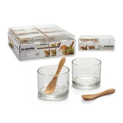 Conjunto de Copos  Com colher Madeira Vidro Bambu Cristal (2 Peças)